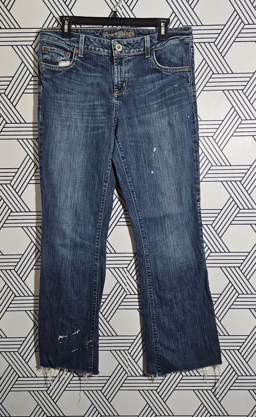 American Eagle Favorite Feans Raw Hem Painted Jeans size 12 reg